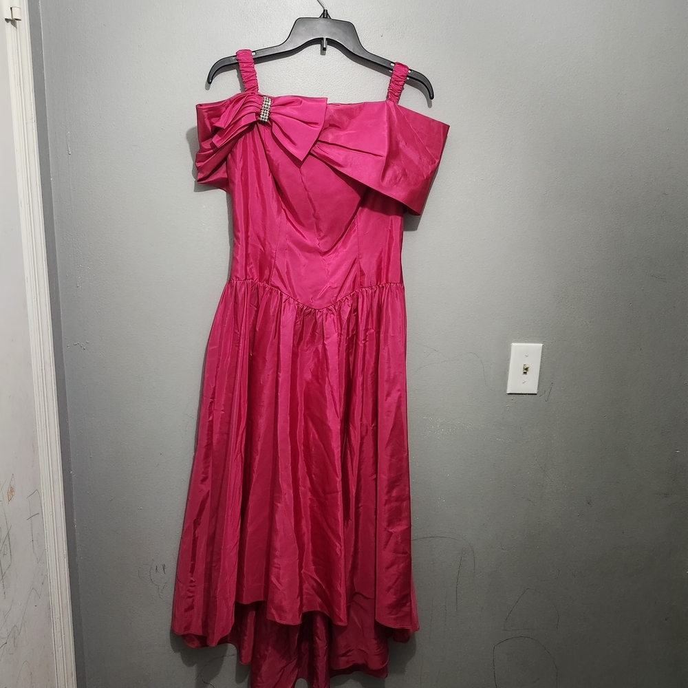 Elegant Vintage Hot Pink Off-Shoulder Midi Dress Size 10P